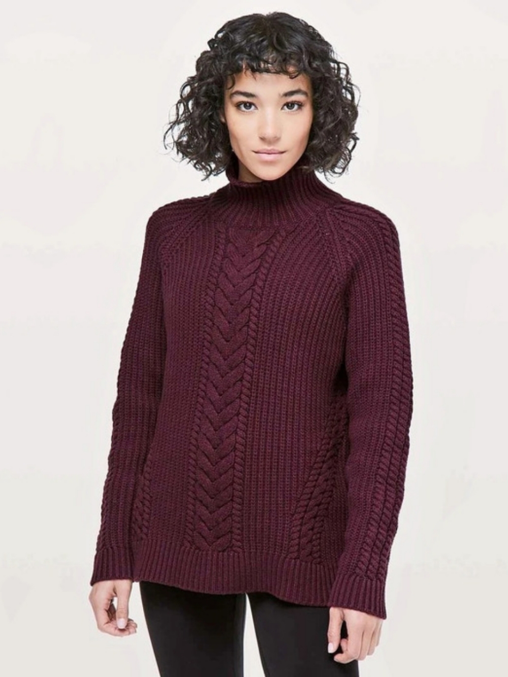 lululemon Bring the Cozy Turtleneck Cable Knit Sweater Purple